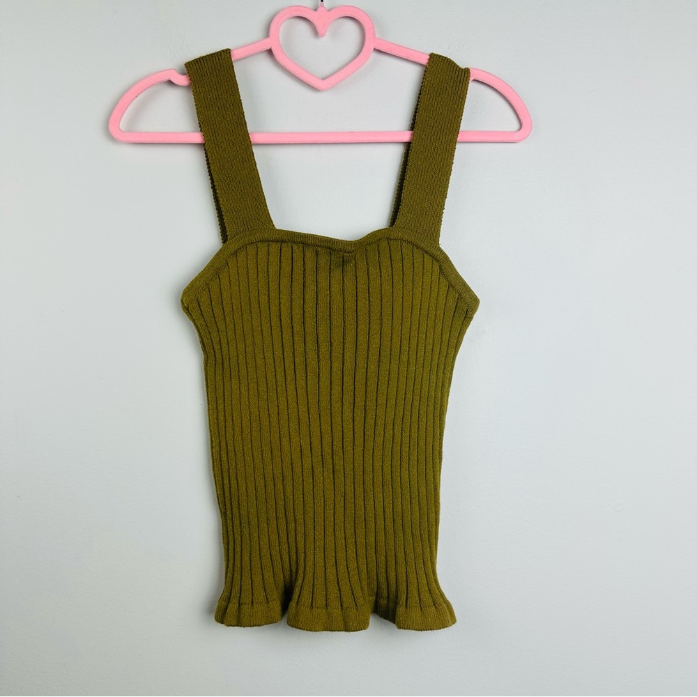 Madewell Green Ribbed Fitted Tank Top